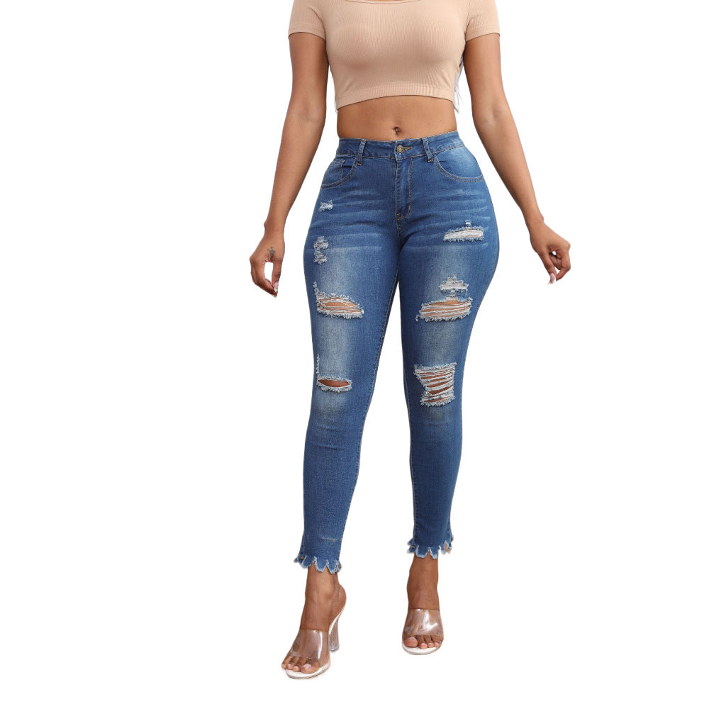 Skinny jeans for women with frayed edges and trendy rips Lune London