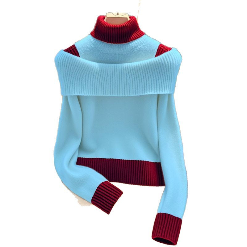 Pull pour dames avec col montant large et contraste de couleur décoratif Chic & Stil
