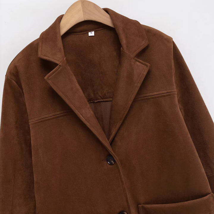 Veste blazer en suède pour femmes avec poches pratiques