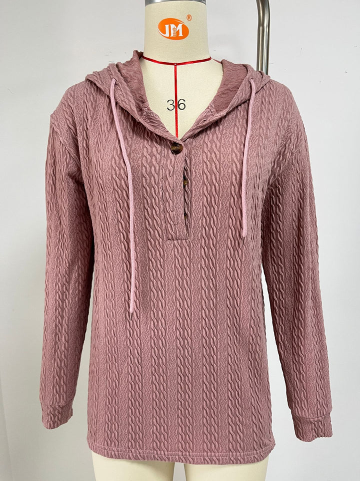Casual hooded sweatshirt for women with textured surface and button details Lune London