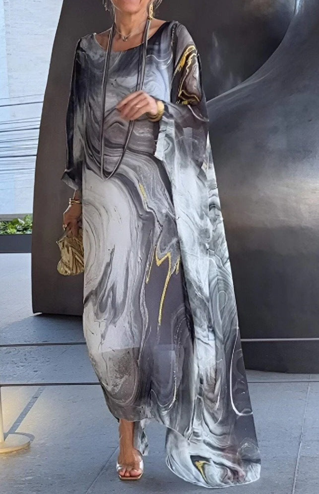 Fluid kaftan dress for women with a catchy pattern Lune London