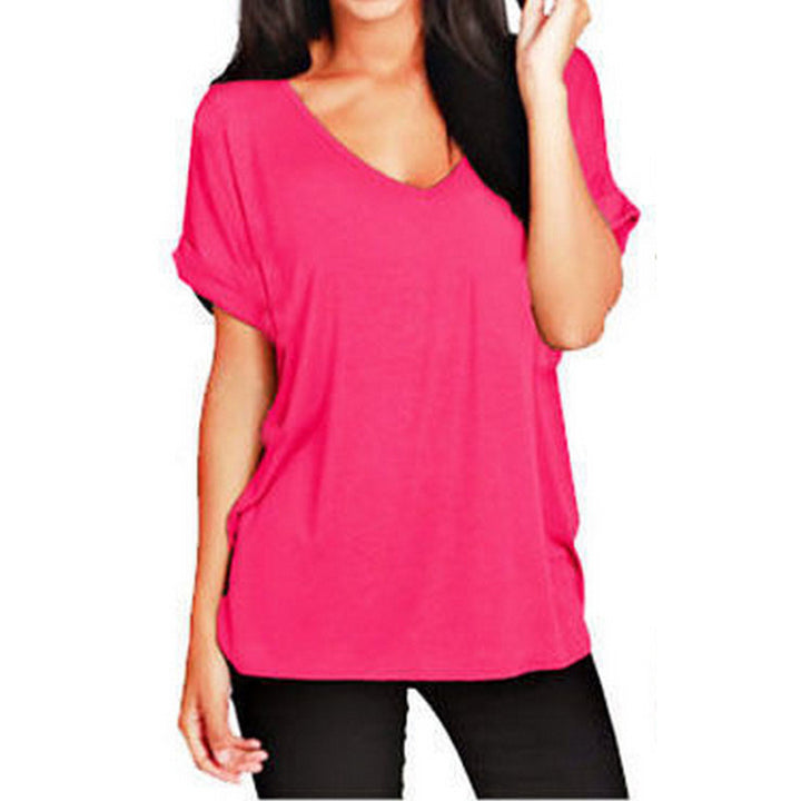 Casual women’s V-neck t-shirt with rolled-up sleeves Lune London