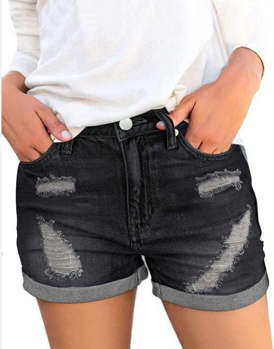 Women's denim shorts with trendy tear details and casual fit Lune London