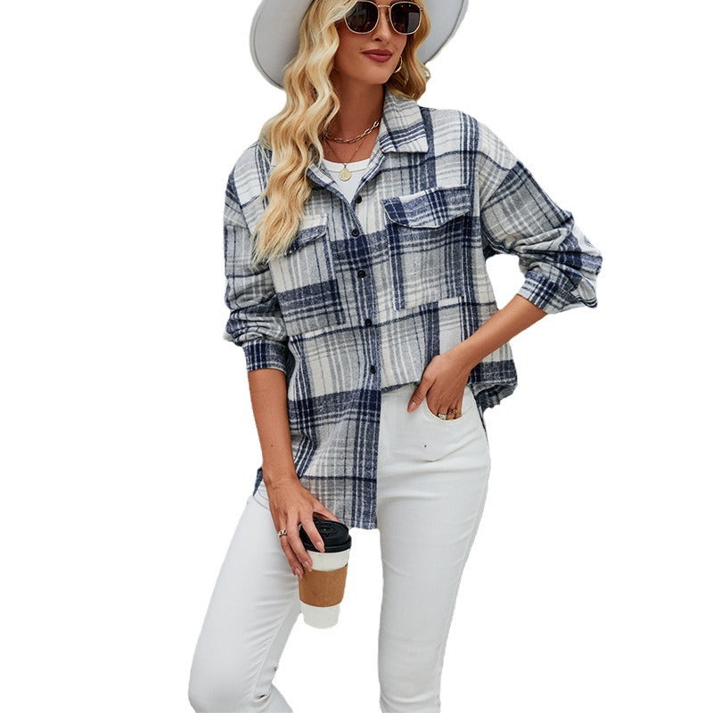 Chic and Stylish Women’s Casual Flannel Check Shirt Jacket