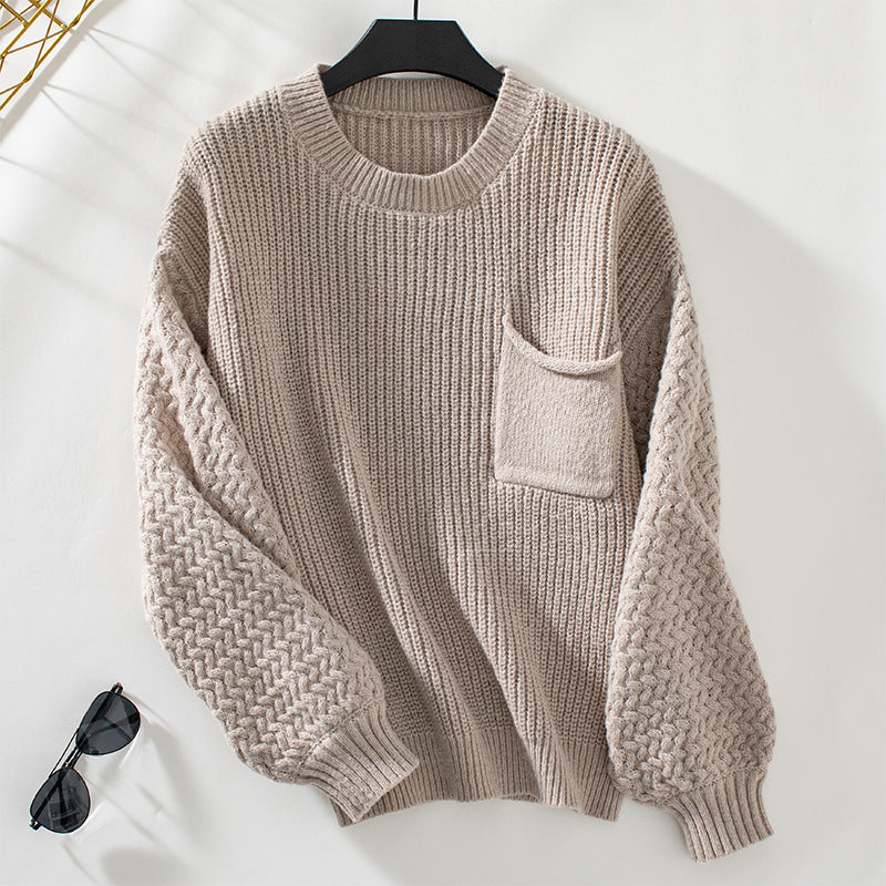 Women's sweater with textured twisted pattern and chest pocket Lune London