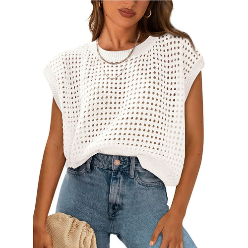 Women's Casual Knit Top with Modern Lace Pattern Lune London