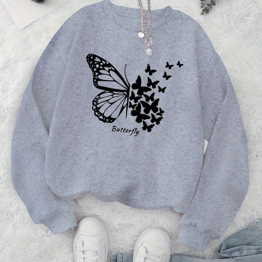 Sweatshirt femme avec motif papillon créatif et coupe décontractée Chic & Stil