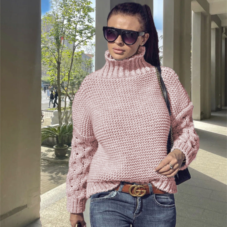 Cozy knitted sweater for women with turtleneck and structured sleeves Lune London