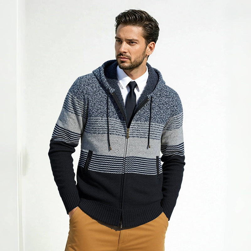 Design coat for men with hood and structured knitted pattern Lune London