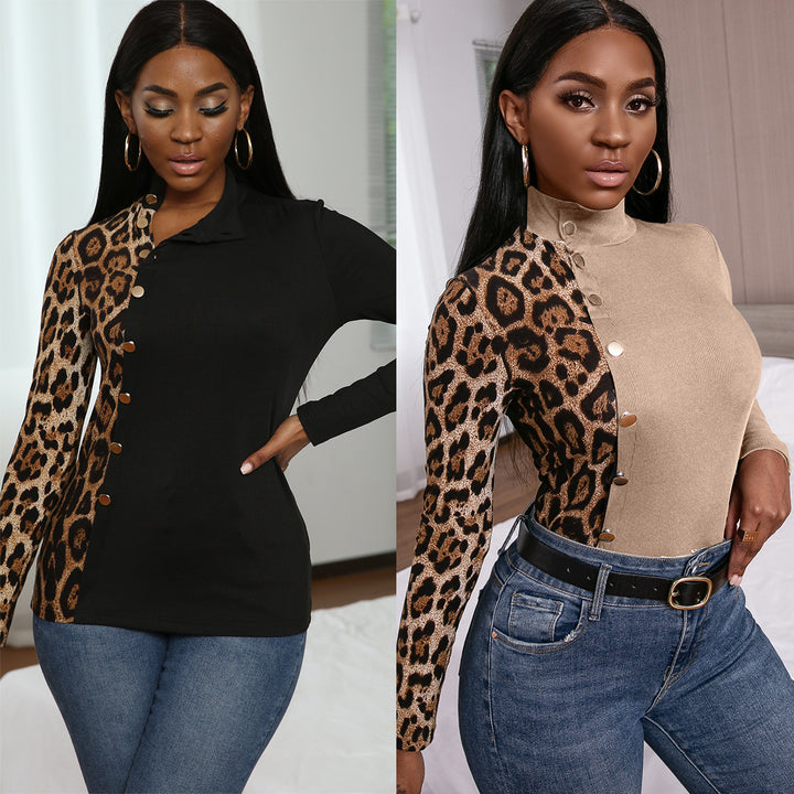 T-shirt for women with asymmetrical V-neck and animal print Lune London