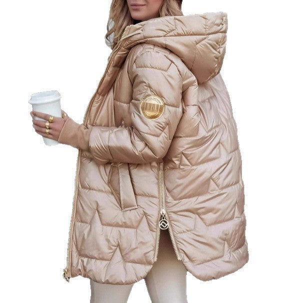 Ladies long down jacket with hood and side pockets Lune London