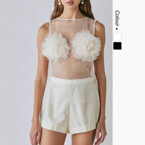 Women's Transparent Blouse with Voluminous Ruffles Lune London