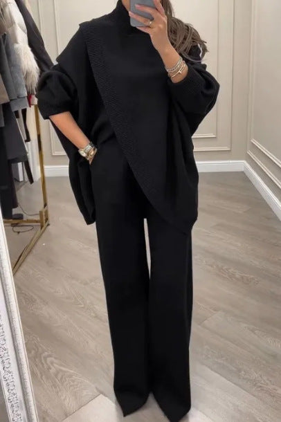 Ensemble en maille confortable pour femmes avec pull oversized et pantalon à jambes larges Chic & Stil