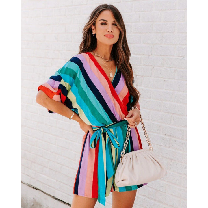 Striped wrap mini dress for women with adjustable belt Lune London