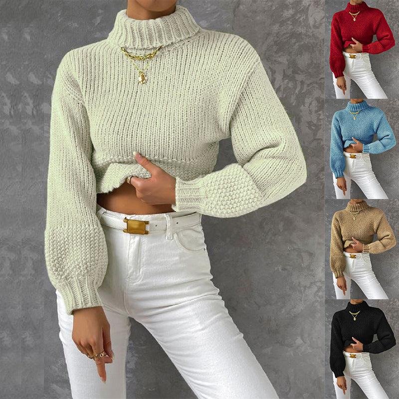 Women’s chunky knit sweater with high collar Lune London
