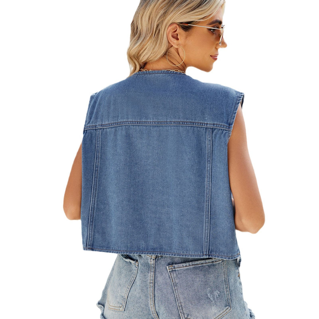 Lady Denim vest with deep V-neckline and practical pockets Lune London
