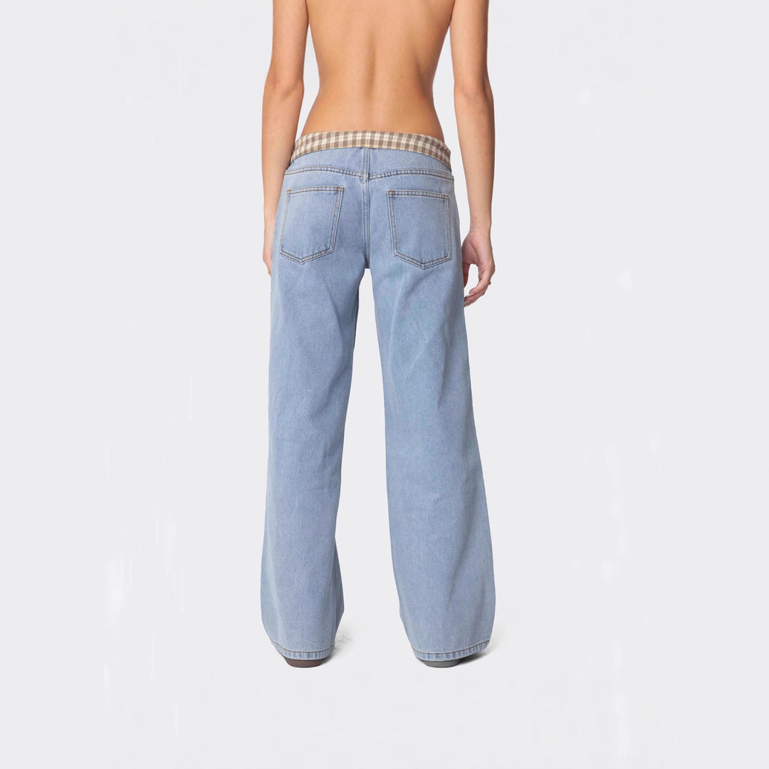 Ladies Wide Jeans with Checked Waist Lune London