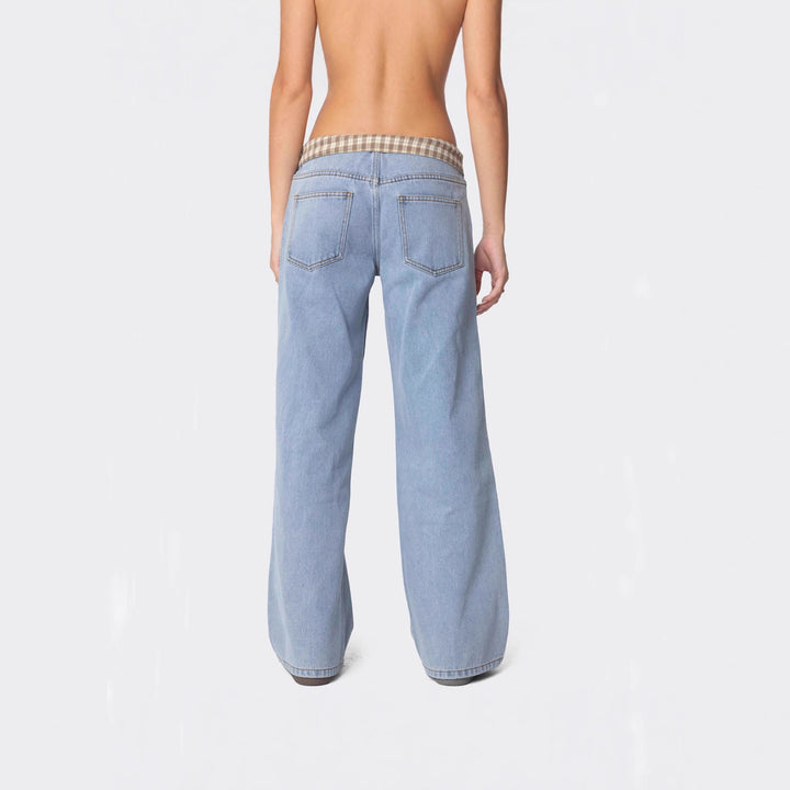 Ladies Wide Jeans with Checked Waist Lune London