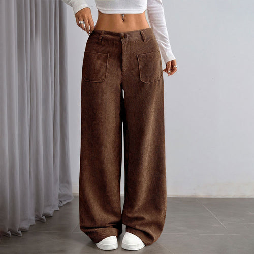 Pantalon large en velours côtelé pour femmes avec poches et taille haute Chic & Stil