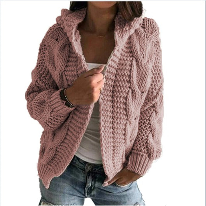 Ladies chunky knit cardigan with open collar and voluminous sleeves Lune London