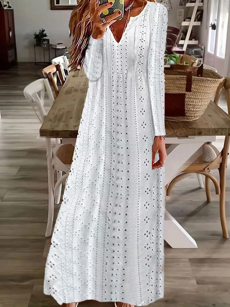 Maxi dress for women with a delicate lace pattern and V-neck Lune London