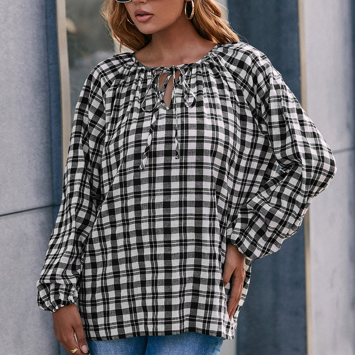 Shirt for women with check pattern and bow detail Lune London