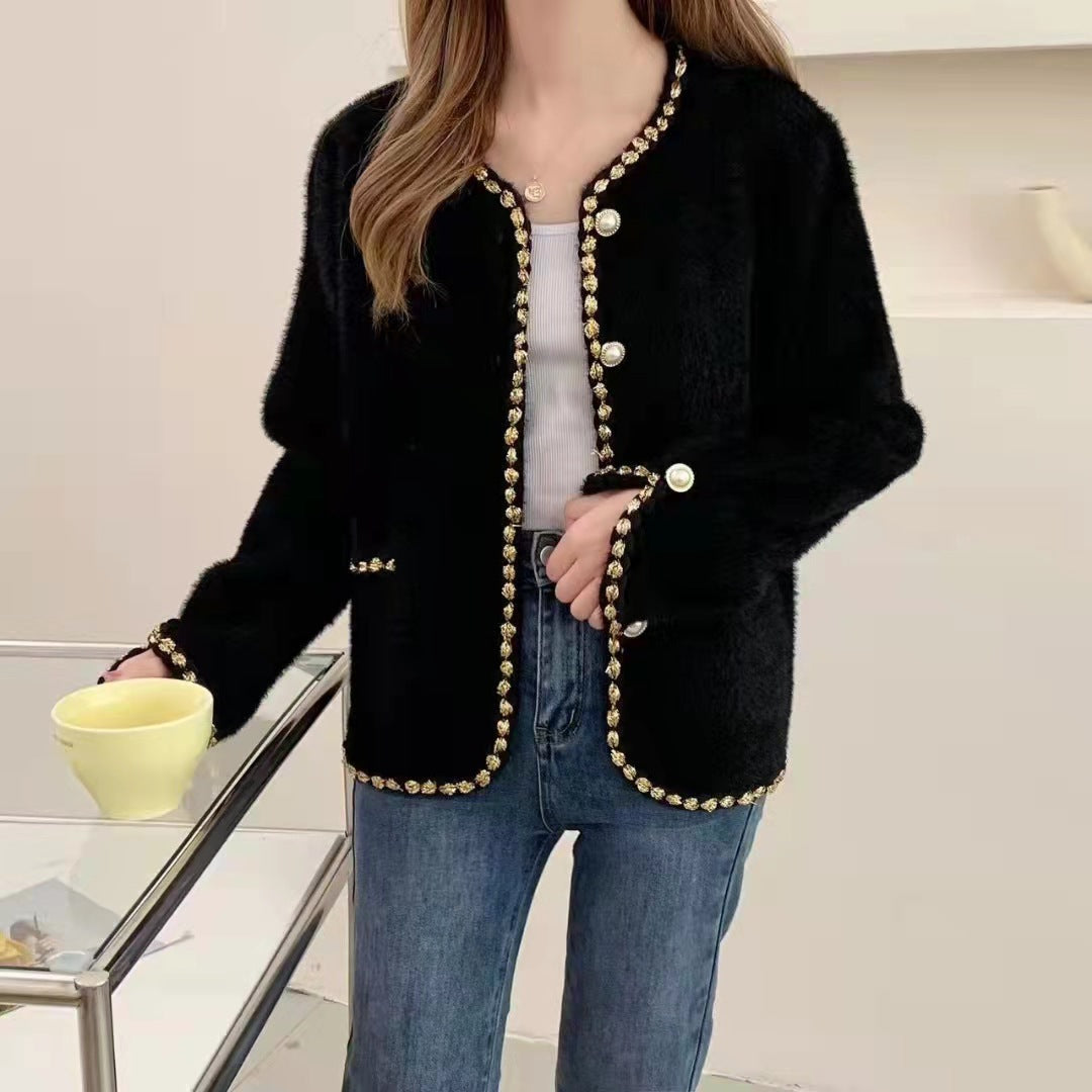 Ladies Elegant knitted cardigan with decorative pearl buttons and fine structure Lune London