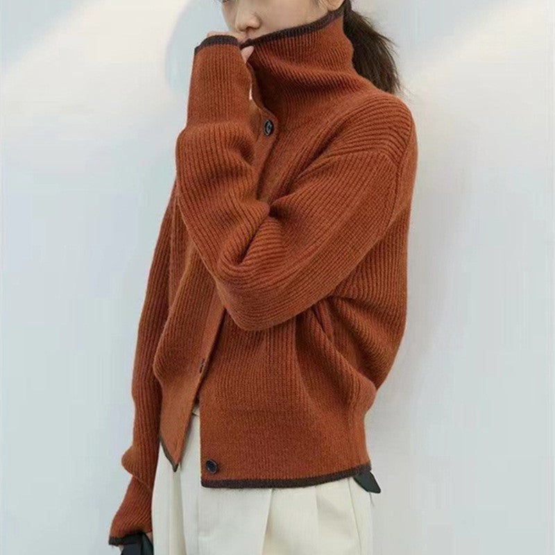 Cardigan femme avec col montant tendance et détails de boutons décoratifs Chic & Stil