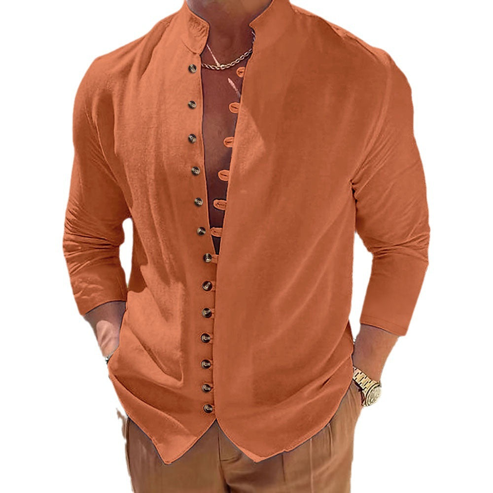 Shirt for men with Chinese collar and decorative buttonhole Lune London