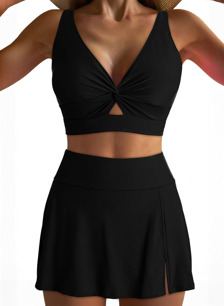 Women's Sporty Bikini Set with Fashionable Wrap Top and Chic Skirt Lune London