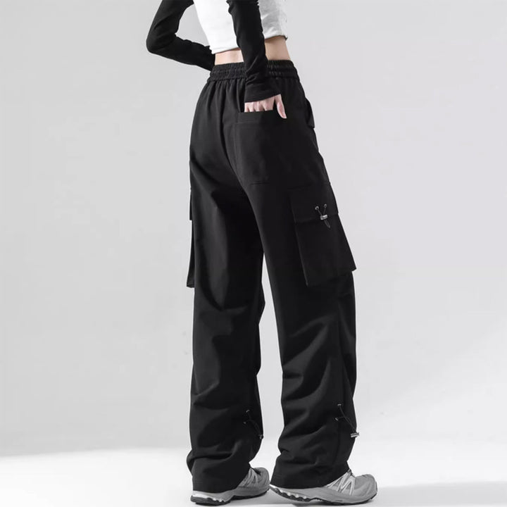Women's Fashion Cargo Pants with Side Pockets and Adjustable Waist