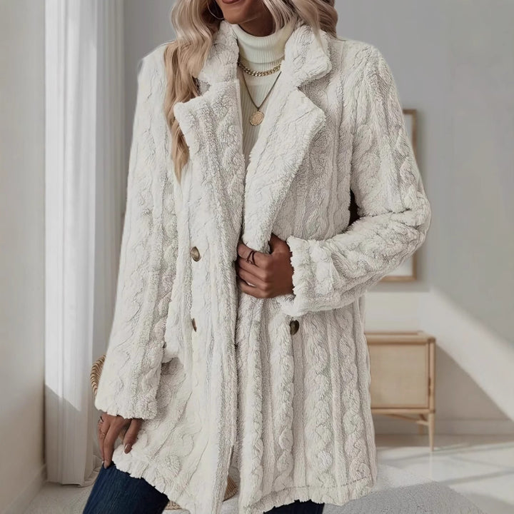 Ladies Thick Knit Coat with Double Button Details Lune London
