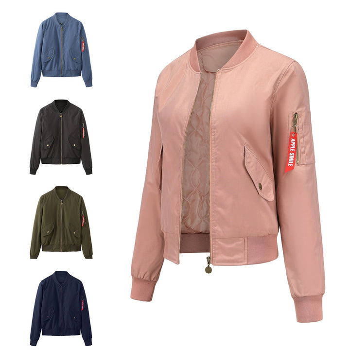 Elegant women's bomber jacket with practical side pockets and elastic edges Lune London