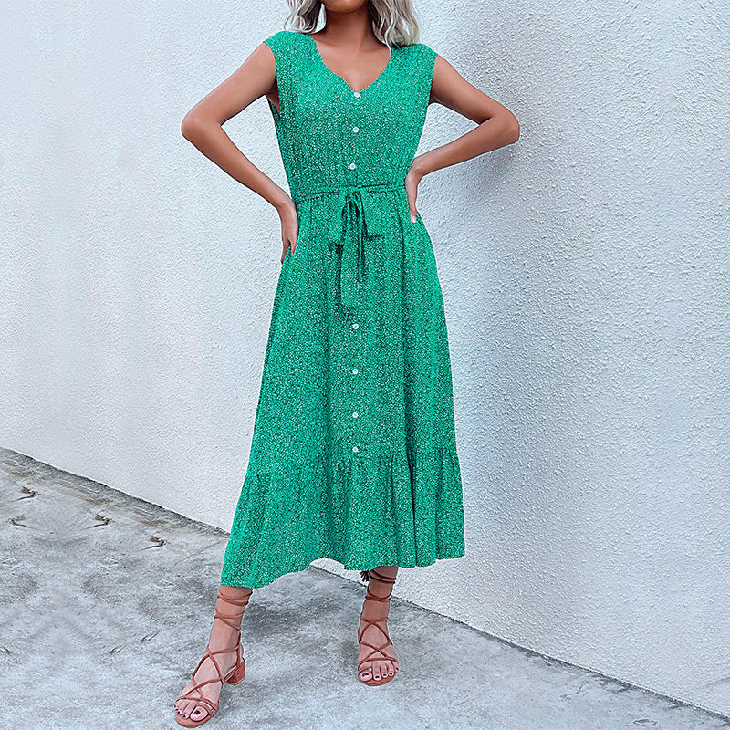 Maxi button-up dress for women with tie belt floral print Lune London