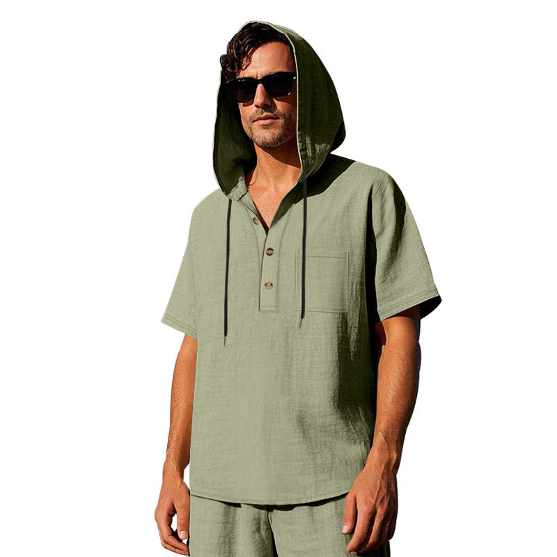 Men's casual hoodie with button placket and chest pocket Lune London