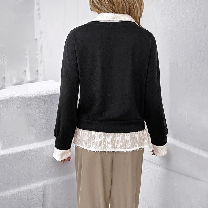 Sweat-shirt femme avec insert en dentelle romantique Chic & Stil