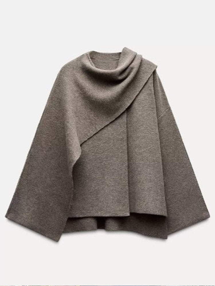 Ladies high-quality knit poncho with asymmetric design Lune London