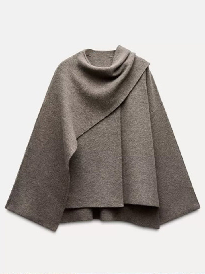 Ladies high-quality knit poncho with asymmetric design Lune London