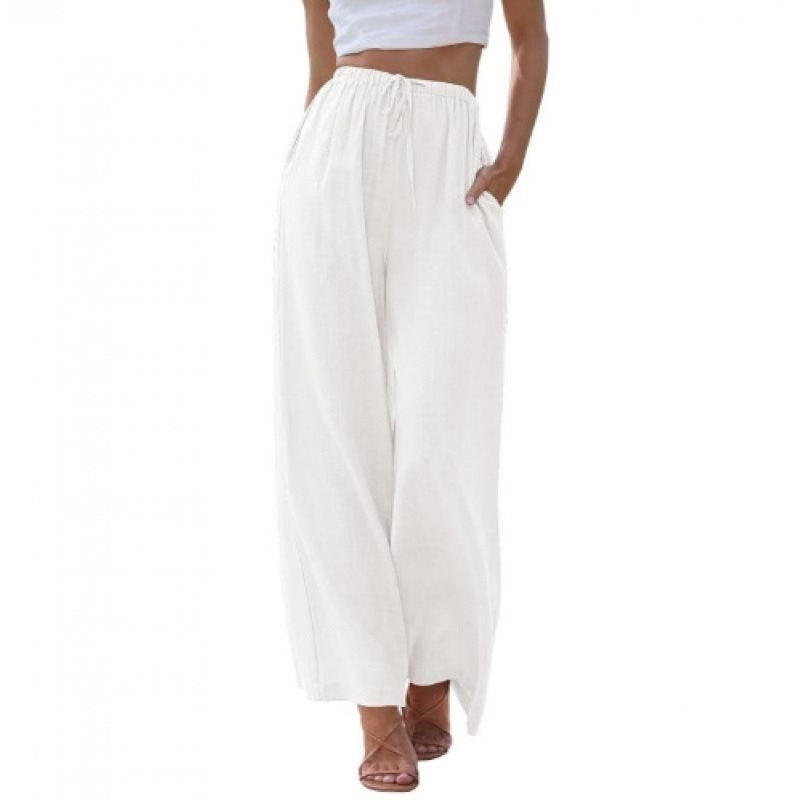 Wide palazzo pants for women with elastic waistband and side pockets Lune London