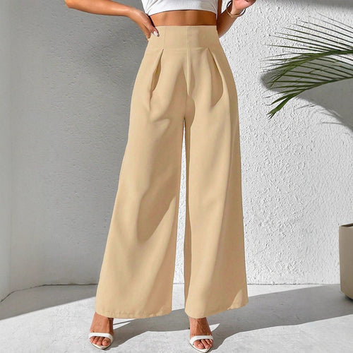 Ladies Elegant High Waist Palazzo Pants with Front Pleat and Wide Legs Lune London