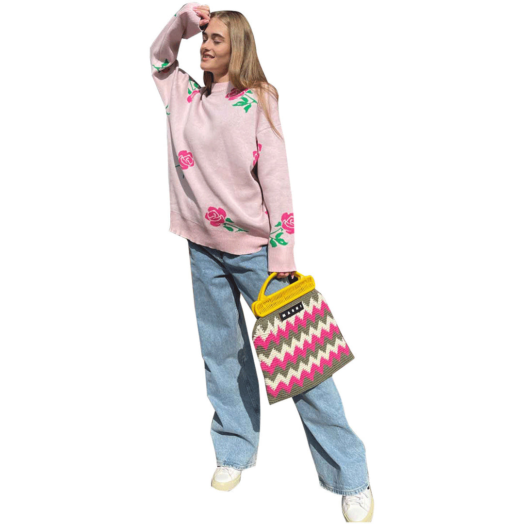 Sweater en tricot à motifs pour femmes avec design floral et coupe ample Chic & Stil