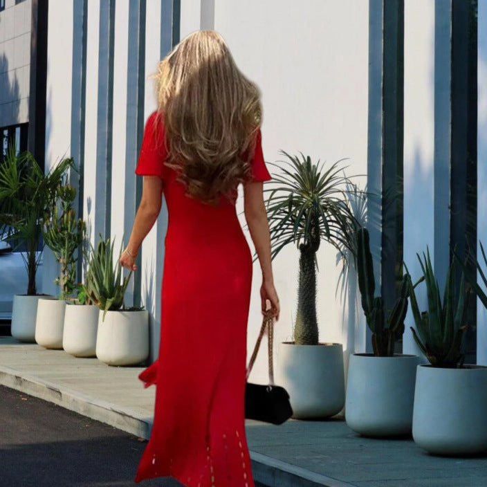 Midi dress for women with button placket and contrasting collar Lune London