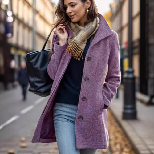 Ladies Elegant wool coat with modern button details Lune London