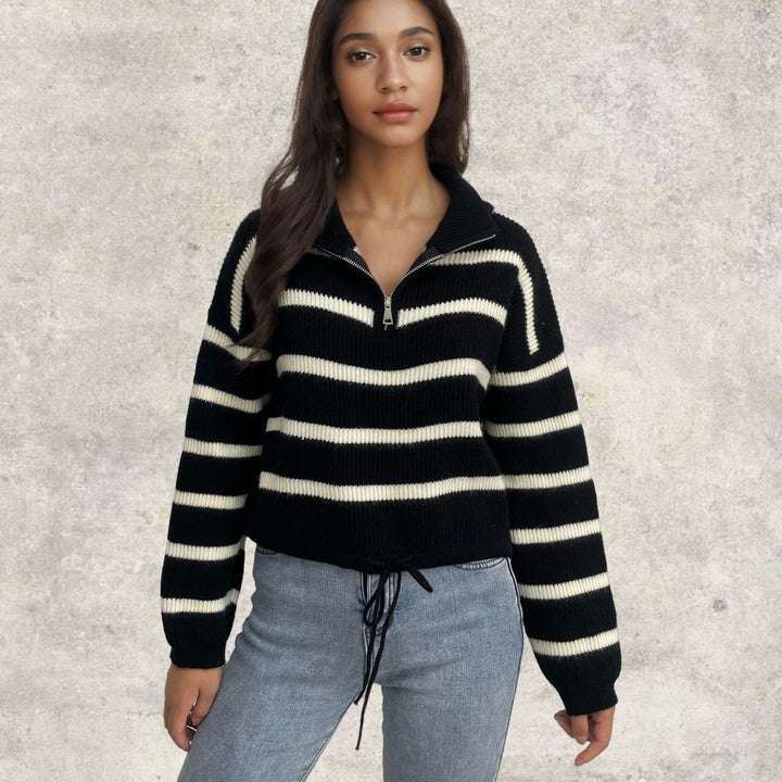 Women's knitted sweater with high collar and drawstring Lune London