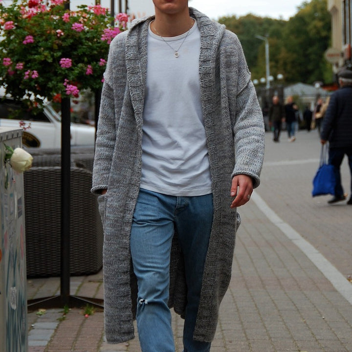 Long knitted coat for men with a modern design and casual details Lune London