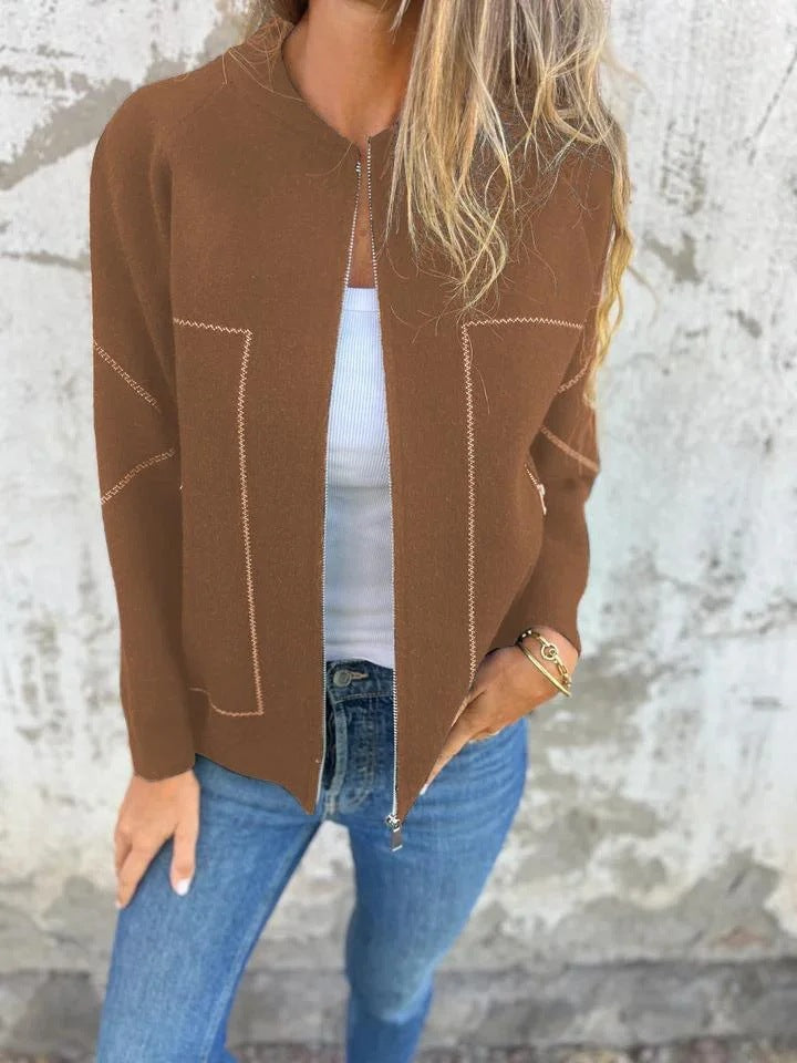 Ladies' knit jacket with stylish zipper details and a fine textured pattern Lune London