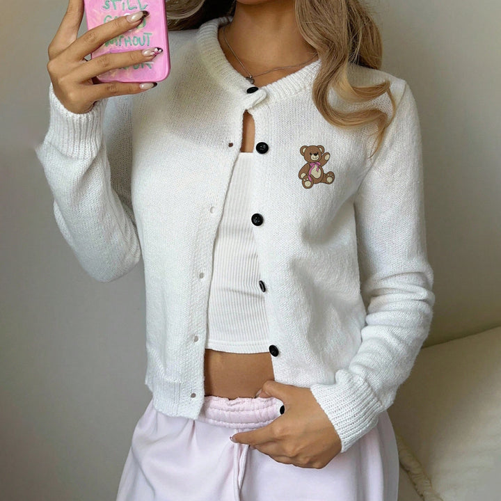 Ladies cardigan with a cute bear design and button closure Lune London
