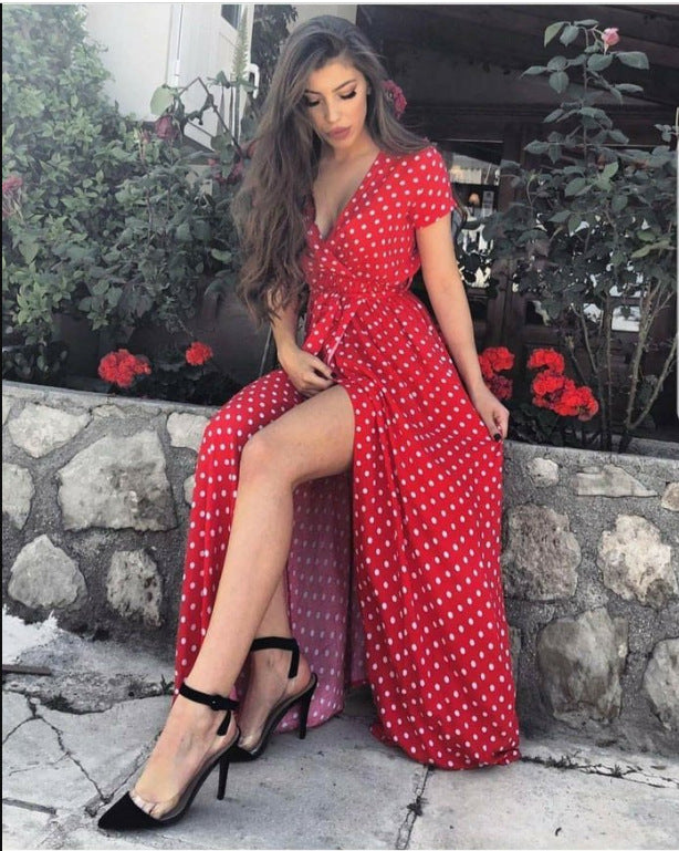 Robe maxi femme avec design floral enroulé et taille élégante Chic & Stil