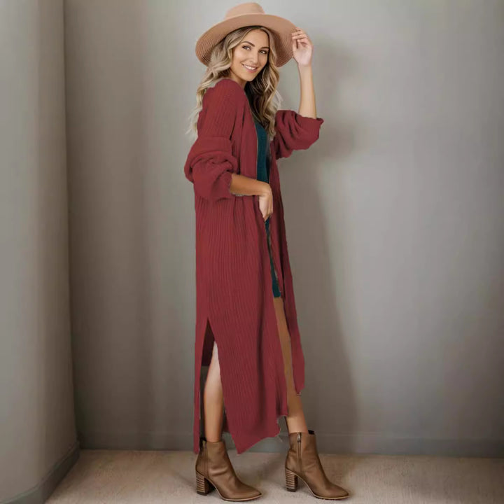 Long knit coat for women with open front and relaxed fit Lune Londonl