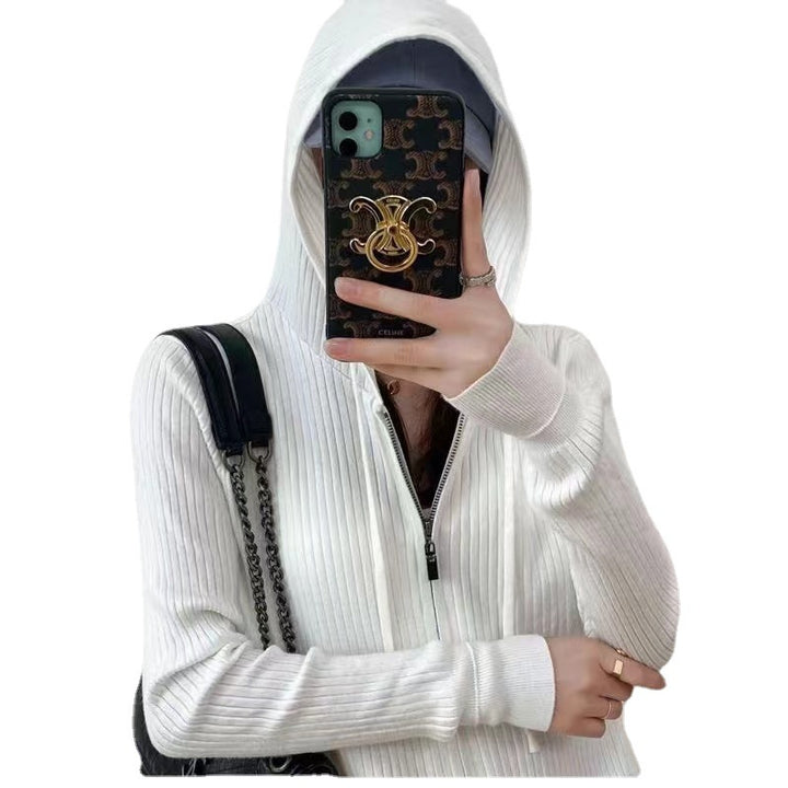 Cardigan femme avec capuche et structure en rib fin Chic & Stil